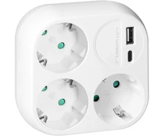 Orno Skirstytuvas 3x2P+Z, Schuko, su USB-A+C įkrovikliu, 15,5 W, balta