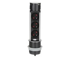 Orno Wpuszczane Įleidžiamas baldų lizdas Ø6cm su USB įkrovikliu ir 1,5m laidu, 3x2P+Z, 2xUSB (A ir C tipo), INOX