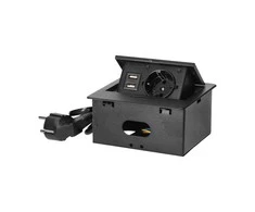 Orno Wpuszczane Įleidžiamas baldų lizdas su USB įkrovikliu ir 1,5 m laidu, 1x2P+Z Schuko, 2xUSB (A tipo, 2,1A), plokščiu frezuotu kraštu, juodas