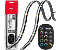 Amio Lanksčios šoninės LED COB juostos 2x30 cm 12V, RGB įvairių spalvų, su pultu