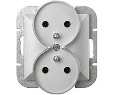 Plastrol Abex Dvigubas kištukinis lizdas 2x2P+Z, 16A, 250V, su varžtiniais gnybtais, rėminei sistemai, sidabrinis OPAL/PEARL (PT-6 PR Sidabrinis)