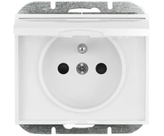 Plastrol Lizdas wtyczkowe pojedyncze -onyx- p/t 2p+su 16a,250v bryzgoodporne su klapką, balta