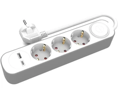 Plastrol Przedłużacz stały 3x su włącznikiem oraz gniazdami USB A USB C 1,5m schuko PS-370SWS+USBA+USBC/1,5 E W-30006