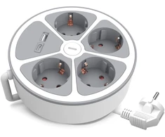 Plastrol 4-jų lizdų Schuko prailgintuvas su jungikliu ir USB-A bei USB-C lizdais