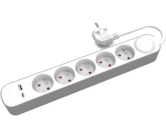 Plastrol Przedłużacz stały 5x su włącznikiem oraz gniazdami USB A USB C 5m PS-570WS+USBA+USBC/5 E W-30005
