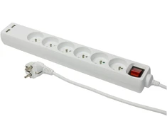 Šakotuvas Plastrol Przedłużacz stały su sześciokrotnym gniazdem wtyczkowym i wyłączikiem, dodatkowe gniazna ładujące usb