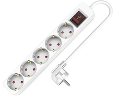 Plastrol Prailgintuvas su penkiomis rozetėmis su jungikliu; Schuko 5x2P+Schuko, 3×1,5; 16A; 1,5 m; balta