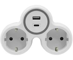 Plastrol Rozgałęźnik dwukrotny 2x gniazdo wtyczkowe su/u schuko 1xUSB A 1xUSB C R-21WS/S/B W-72010