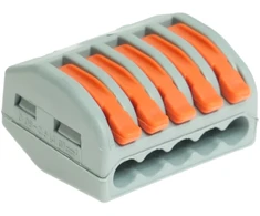 Plastrol Sparčioji jungtis penkiakartė su svirtelėmis, tinka visų tipų laidams, 24 A, 0,2–4 mm², 450 V AC
