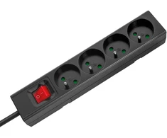 Prailgintuvas, 4 lizdai, 1,5 m, prancūziško tipo, su jungikliu (3x1,0 mm), Rebel juodas