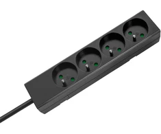 Prailgintuvas, 4 lizdai, 2 m, prancūziško tipo, be jungiklio (3x1,5 mm), Rebel juodas