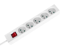 Prailgintuvas, 5 lizdai, 1,5 m, prancūziško tipo, su jungikliu (3x1,0 mm), Rebel baltas