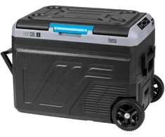 Profesjonalna Profesionalus TEESA kompresorinis kelioninis šaldytuvas su šaldymo funkcija, 50 l DC12/24 AC 230V, dideli ratukai ir tvirta rankena, „Bluetooth“, maitinimas baterijomis.
