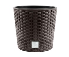 Prosperplast Lauko plastikinis vazonas RATO ROUND, su įdėklu, rudos sp., 40 x 40 x 38 cm