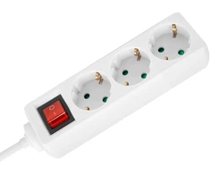 Przedłużacz 3 gniazda 5m typu niemieckiego su przełącznikiem (3x1,5mm) Rebel balta