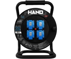 Przedłużacz bębnowy linija hand pro; 3x(2p+su) +1x(usb-a;usb-c); ip44; 16a; h07rn-f; 3×1,5; 20m; schuko; juoda