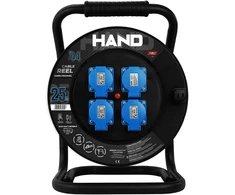 Przedłużacz bębnowy linija hand pro; 3x(2p+su) +1x(usb-a;usb-c); ip44; 16a; h07rn-f; 3×1,5; 25m; schuko juoda