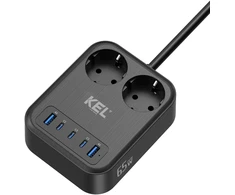 Przedłużacz usb 65w, 2x2p+su + 2xusb a, 3xusb c, 2m, schuko; kel