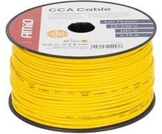 Viengyslis CCA kabelis, geltonas, 1x0.75mm² 100m 3.75A 12/230V AMIO-04447