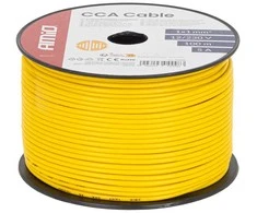 Viengyslis CCA kabelis, geltonas, 1x1mm² 100m 5A 12/230V AMIO-04448