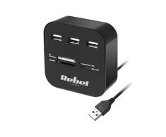Rebel HUB USB 2.0 3 šakotuvas su atminties kortelių skaitytuvu