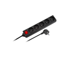 Rebel prailginimo laidas juodas 5 lizdai su jungikliu, 5 m (1.5 mm) laidas