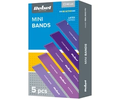 Latekso mankštos juostų rinkinys - Mini Band L, 2.3-18.2kg, 5 juostos, violetinė, REBEL ACTIVE