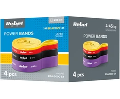 Latekso mankštos juostų rinkinys - Power Band PLs-2, 4-45 kg, 4 juostos, REBEL ACTIVE