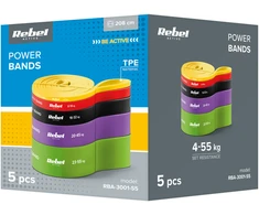 TPE mankštos juostų rinkinys - Power Band PTs-1, 4-55 kg, 5 TPE juostos, REBEL ACTIVE
