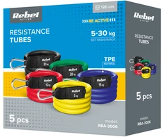 Atsparumo juostų rinkinys pratimams - Power Tube Set, 5-30 kg, 5 juostos, REBEL ACTIVE
