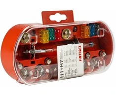 Padėklo komplektas, atsarginių lempučių komplektas, saugikliai, 30 vnt. h7 + h1 amio-03960