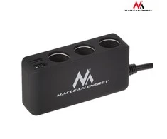 Rozdzielacz „Maclean“ automobilio cigarečių degiklio lizdo skirstytuvas, voltmetras, 3 cigarečių degiklio lizdai, 4xUSB, 4,8A, maks. 120W, juodas, gumuotas
