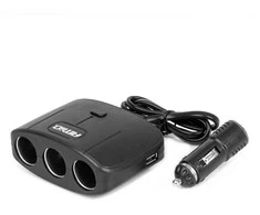 Trijų lizdų prailgintojas su įkrovikliu ir ON/OFF mygtuku 2x USB-A 12/24V 100W 70 cm AMIO-04362