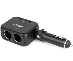 Dviejų lizdų cigarečių uždegiklio prailgintojas su įkrovikliu 2×USB-A + USB-C 12/24V 100W 180° AMIO-04357