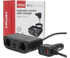 Lizdo skirstytuvas 12/24V su USB-C USB-A QC3.0 PD3.0 120W AMIO-04837