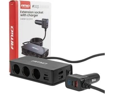 Lizdo skirstytuvas 12/24V su 3x USB-A, USB-C, QC3.0, PD3.0 148W AMIO-04836