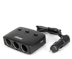 Trijų lizdų prailgintojas su įkrovikliu, ON/OFF mygtuku ir LED indikatoriumi 2x USB-A 12/24V 100W 70 cm AMIO-04363