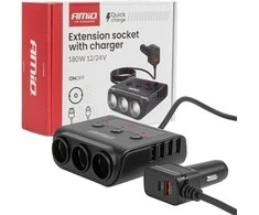 Lizdo skirstytuvas 12/24V su 4x USB-A QC3.0 PD3.0 180W AMIO-04835