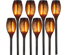 8x saulės energija varomos sodo lempos su LED žibintuvėliais ir liepsnos efektu