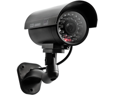 Atrapa Netikra CCTV kamera su saulės stebėjimo kamera, mirksinčia LED lempute ant sienos
