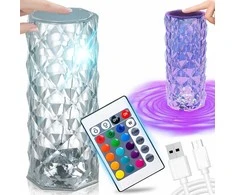 Lampka Krištolinė rožinė LED lempa su deimantinio lietimo funkcija ir RGB nuotolinio valdymo pulteliu