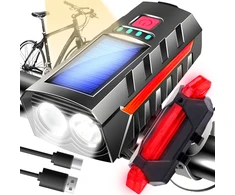 RTO Lampka rowerowa solarna światło przód tył led na rower kierownicę + klakson er1034