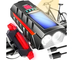 RTO Lampka rowerowa solarna światło przód tył led na rower kierownicę + klakson er1034