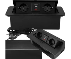 RTO Mxxx- gniazdo blatowe chowane w blat kuchenny podwójne 2x230v+2x usb juoda 2.1a - or1342