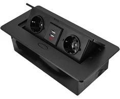 RTO Mxxx- gniazdo blatowe chowane w blat kuchenny podwójne 2x230v+2x usb juoda 2.1a - or1342