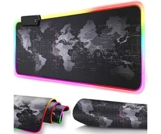 Podświetlana Apšviestas RGB LED žaidimų pelės kilimėlis, 80x30 cm, XXL dydžio pasaulio žemėlapis
