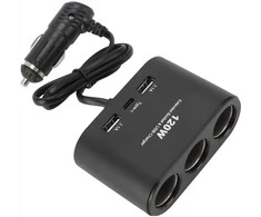 Retoo Rozdzielacz Automobilio cigarečių žiebtuvėlio skirstytuvas, 3 lizdai, 2 USB 12v 24v