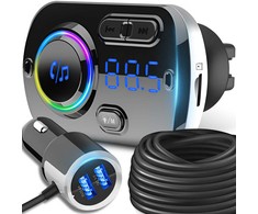 Transmiter „Bluetooth“ FM siųstuvas automobiliui, 2x greitas įkroviklis, USB-C, AUX, skambučiai - E663