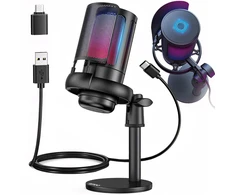 USB žaidimų mikrofonas kompiuteriui su pop filtru ir nutildymo funkcija.