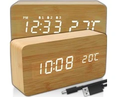 Budzik Žadintuvas Žadintuvas-termometras elektroninis laikrodžio žadintuvas - medinis e291